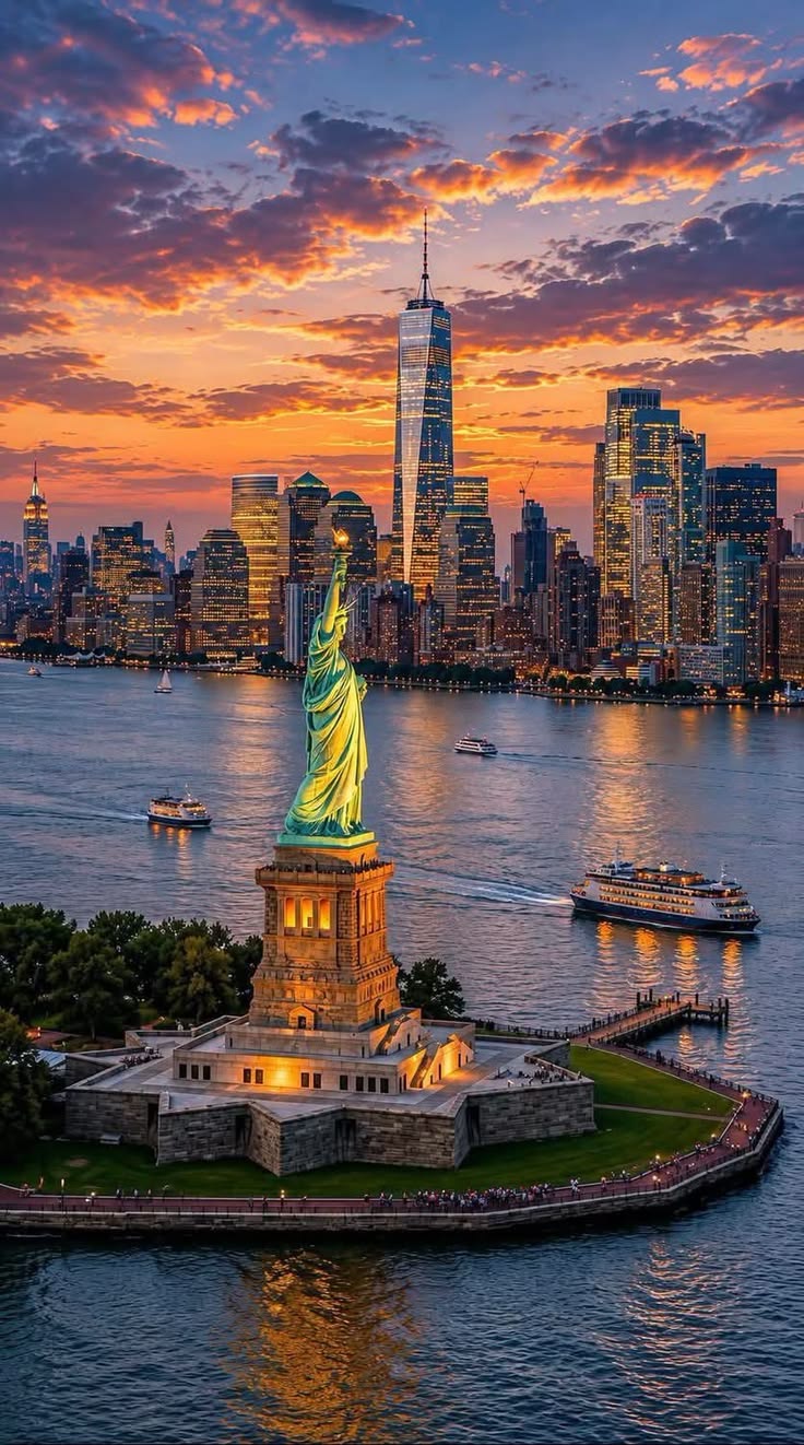 The Manhattan skyline at dusk seen from across the river